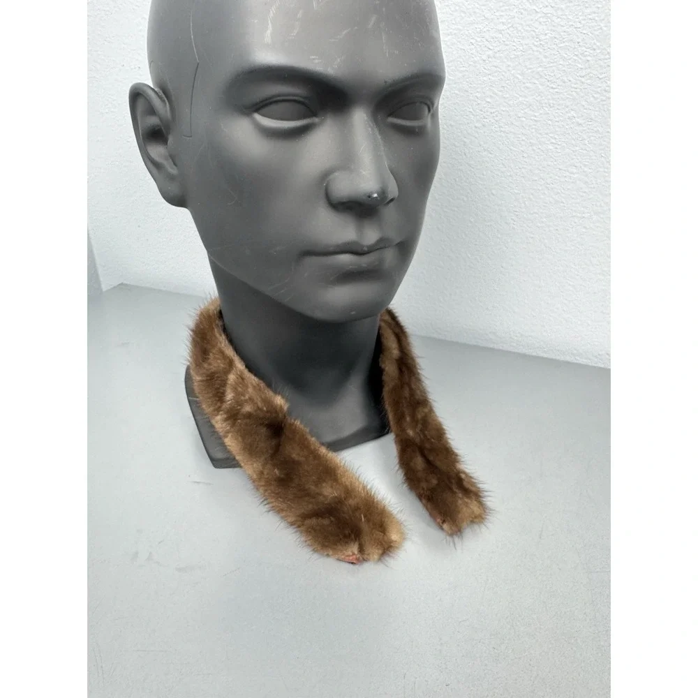 Vintage 2pc Real Mink Fur Collar Stole Set Brown Necklace 40s 50s Old Money